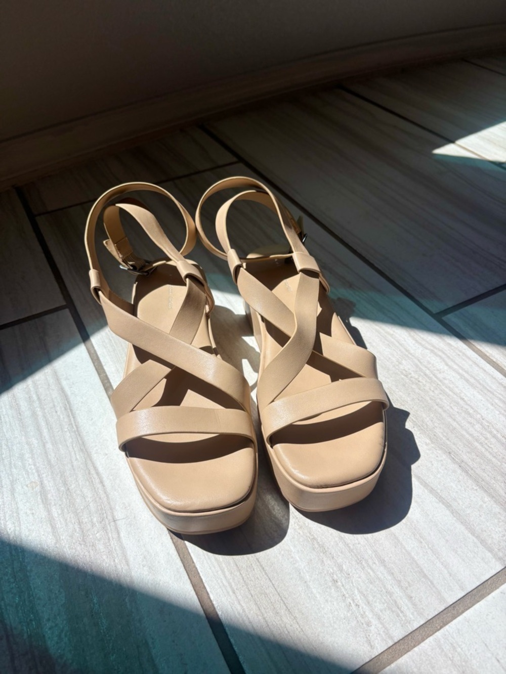 American Eagle Outfitters Nude Crisscross Platform Sandals